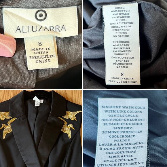 Altuzarra Black Satin Dress Size 8 Sleeveless With Gold Embroidery - Picture 3 of 10